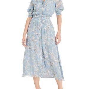 Chic Light Blue Floral Midi Dress